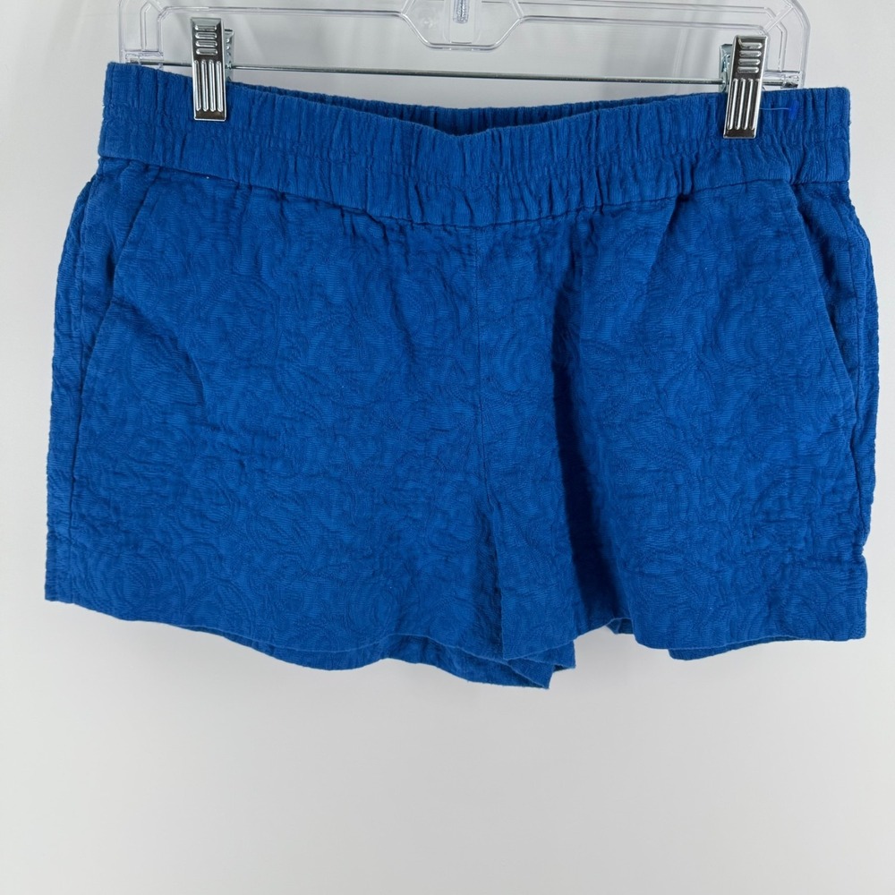 J. Crew Boardwalk Shorts Women 8 Royal Blue Floral Jacquard Elastic Waist Summer